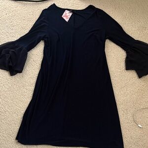 Source Unknown Navy Bell-Sleeve Shift Dress